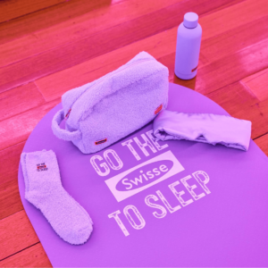 Swisse socks bag drink bottle and yoga mat event merchandise